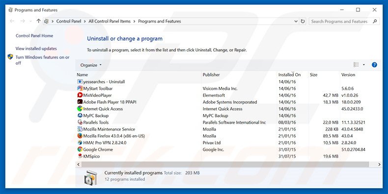 desinstalar o sequestrador de navegador attirerpage.com via Painel de Controlo