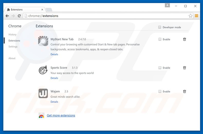 Remova as extensões relacionadas gogletab.com do Google Chrome