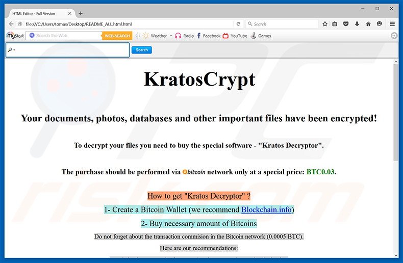 Instruções de desencriptação de KratosCrypt