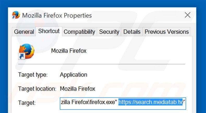 Removendo search.mediatab.tv do atalho do Mozilla Firefox passo 2