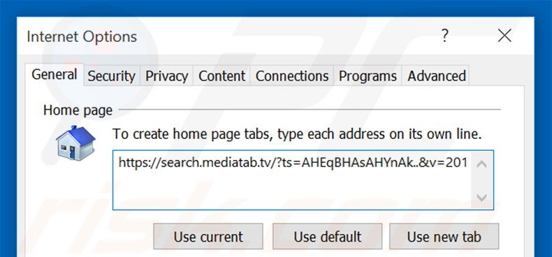 Removendo a página inicial search.mediatab.tv do Internet Explorer