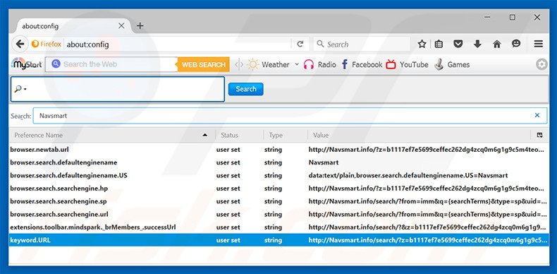 Removendo a página inicial navsmart.info e motor de busca padrão do Mozilla Firefox