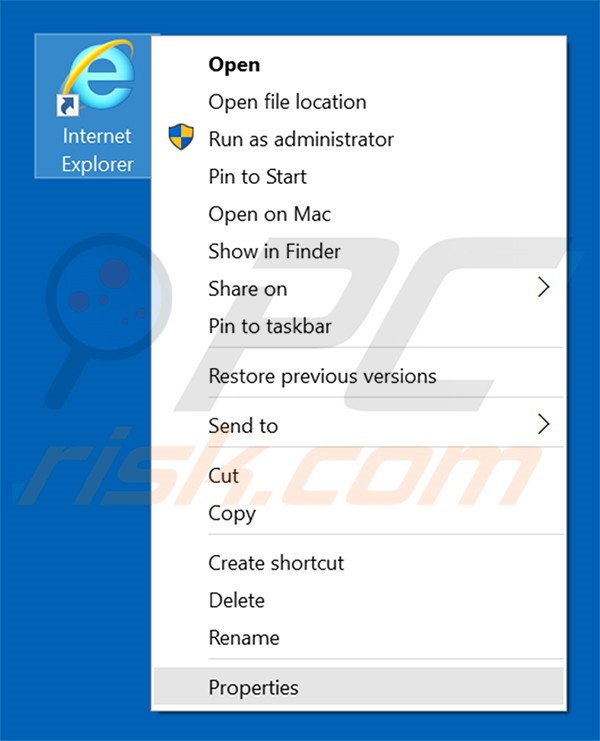 Removendo navsmart.info do atalho do Internet Explorer passo 1
