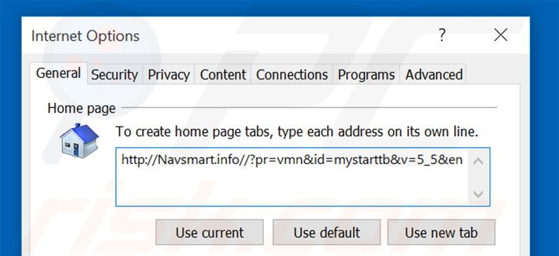 Removendo a página inicial navsmart.info do Internet Explorer