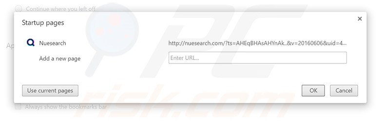 Removendo a página inicial nuesearch.com do Google Chrome