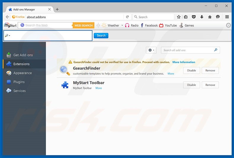 Removendo as extensões relacionadas a nuesearch.com do Mozilla Firefox