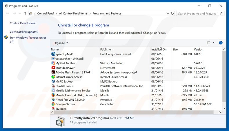 desinstalar o sequestrador de navegador nuesearch.com via Painel de Controlo