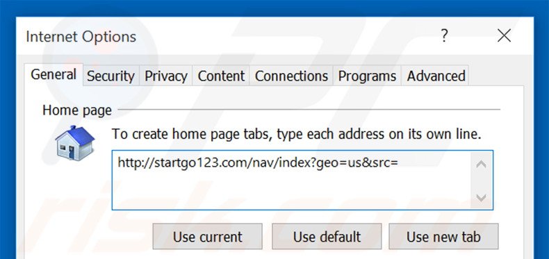 Removendo a página inicial startgo123.com do Internet Explorer