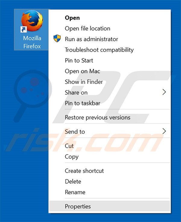 Removendo trotux.com do atalho do Mozilla Firefox passo 1