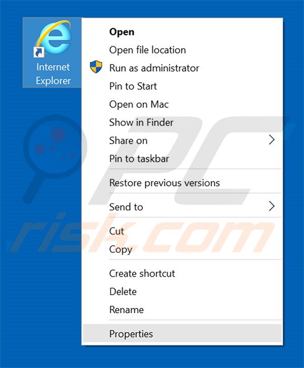 Removendo trotux.com do atalho do Internet Explorer passo 1