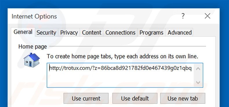 Removendo a página inicial trotux.com do Internet Explorer
