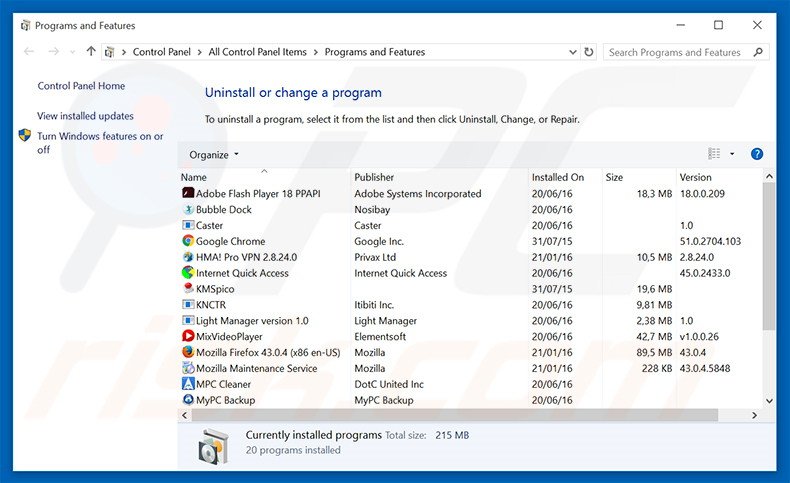 desinstalar o sequestrador de navegador trotux.com via Painel de Controlo