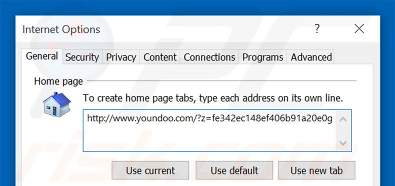 Removendo a página inicial youndoo.com do Internet Explorer