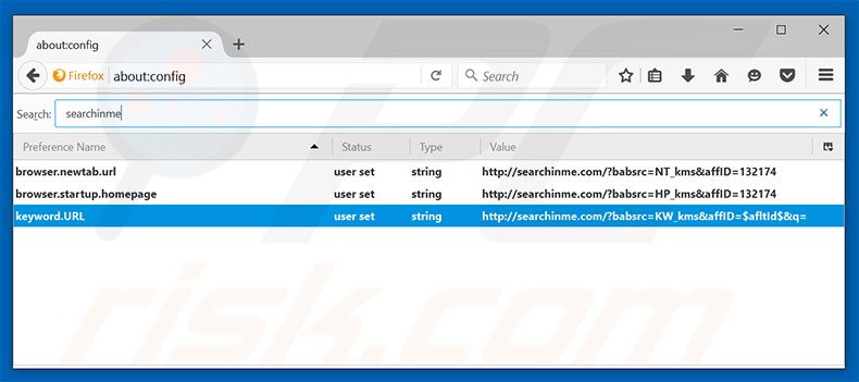 Removendo o motor de busca inicial searchinme.com do Mozilla Firefox