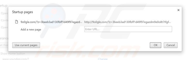 Removendo 9o0gle.com da página inicial do Google Chrome