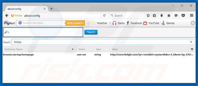Removendo o motor de busca inicial 9o0gle.com do Mozilla Firefox 