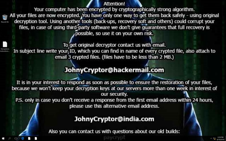Fundo do ambiente de trabalho atualizado do ransomware JohnyCryptor