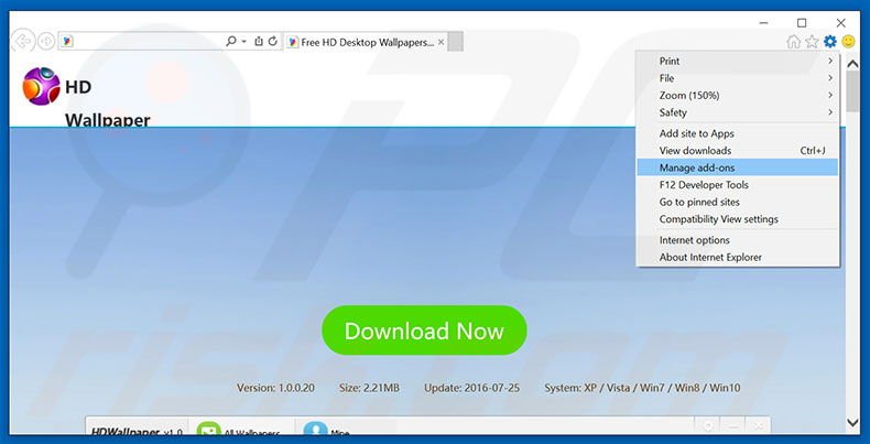 Removendo os anúncios HDWallpaper do Internet Explorer passo 1