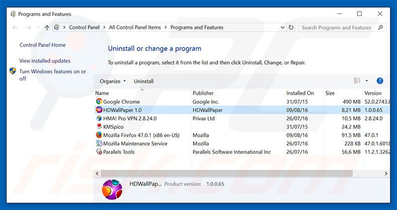 desinstalar o adware HDWallpaper via Painel de Controlo