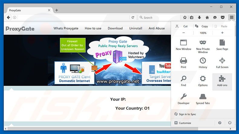 Removendo os anúncios ProxyGate do Mozilla Firefox passo 1
