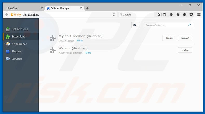 Removendo os anúncios ProxyGate do Mozilla Firefox passo 2