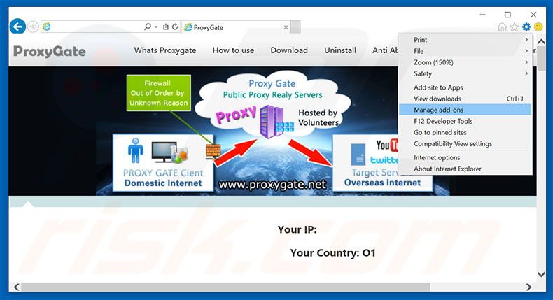 Removendo os anúncios ProxyGate do Internet Explorer passo 1