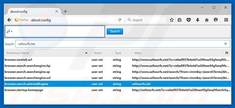 Removendo o motor de busca inicial safesurfs.net do Mozilla Firefox