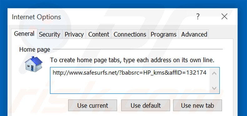 Remova a página inicial de safesurfs.net do Internet Explorer