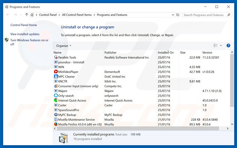 desinstalar o sequestrador de navegador safesurfs.net via Painel de Controlo