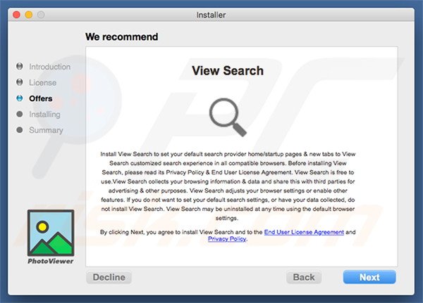 Instalador fraudulento usado para promover search.viewsearch.net