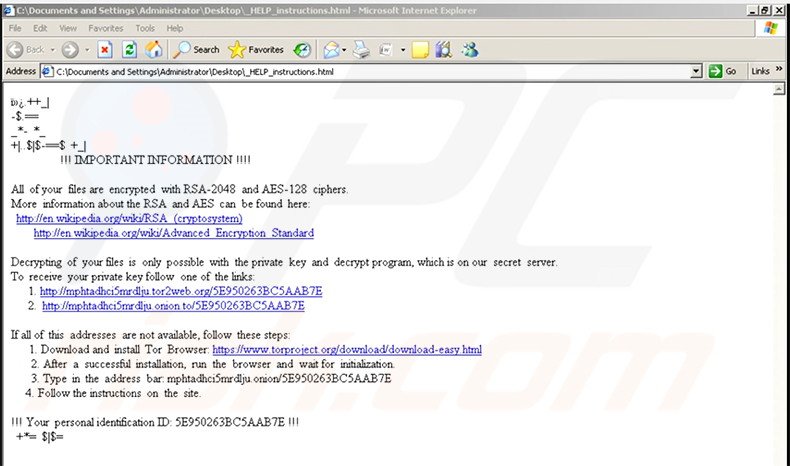 Ficheiro html do ransomware Zepto