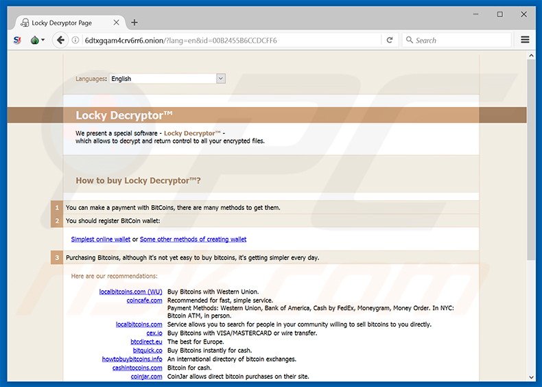 Website do ransomware Zepto (idêntico a Locky)