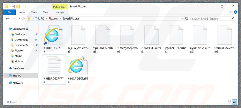 O ransomware Cerber3 a encriptar os ficheiros da vítima