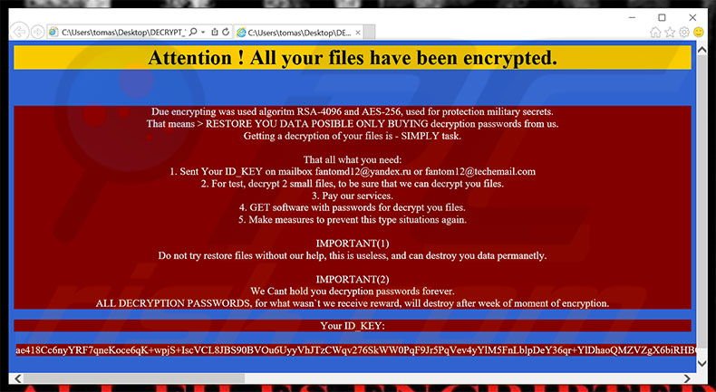 Ficheiro html do ransomware Fantom