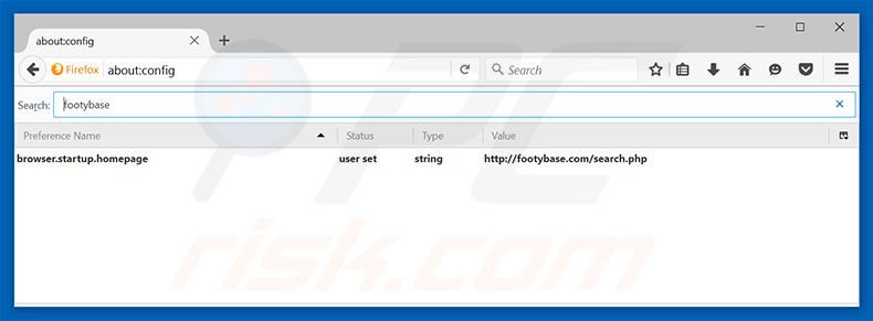 Removendo a página inicial footybase.com e motor de busca padrão do Mozilla Firefox