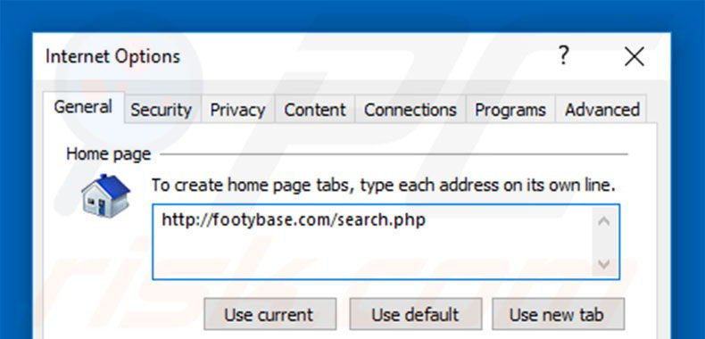 Removendo a página inicial footybase.com do Internet Explorer