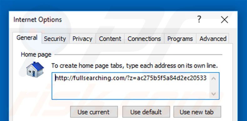 Removendo a página inicial fullsearching.com do Internet Explorer