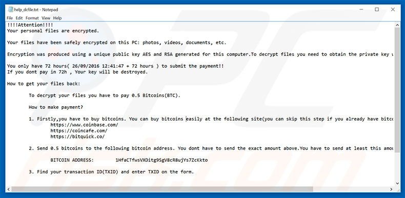 Ficheiro de texto do ransomware help_dcfile