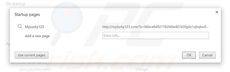 Removendo a página inicial mylucky123.com do Google Chrome