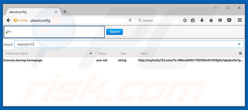 Removendo a página inicial mylucky123.com e motor de busca padrão do Mozilla Firefox