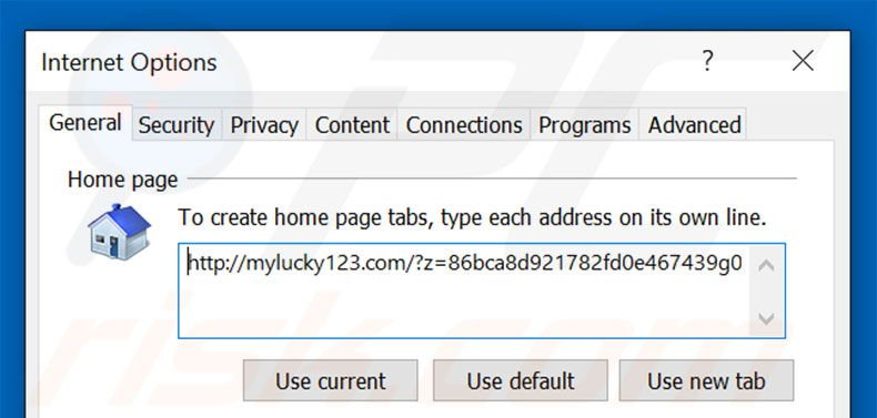 Removendo a página inicial mylucky123.com do Internet Explorer