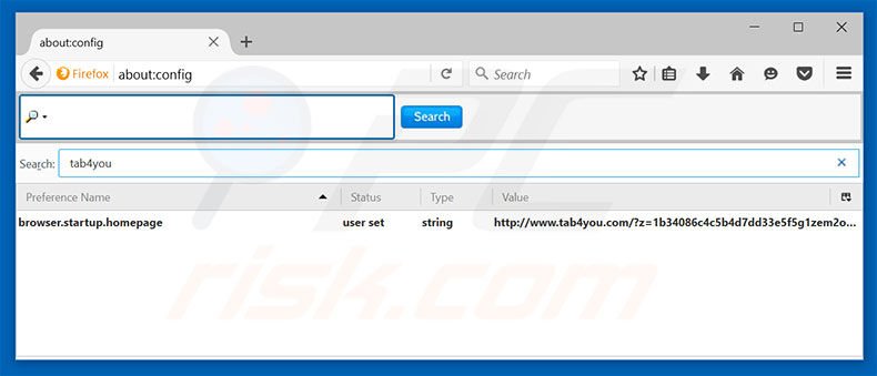 Removendo a página inicial tab4you.com e motor de busca padrão do Mozilla Firefox