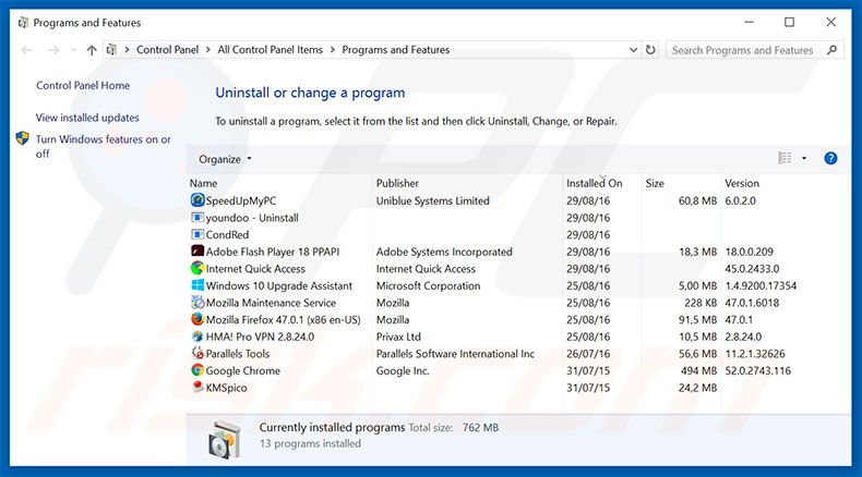 desinstalar o sequestrador de navegador tab4you.com via Painel de Controlo