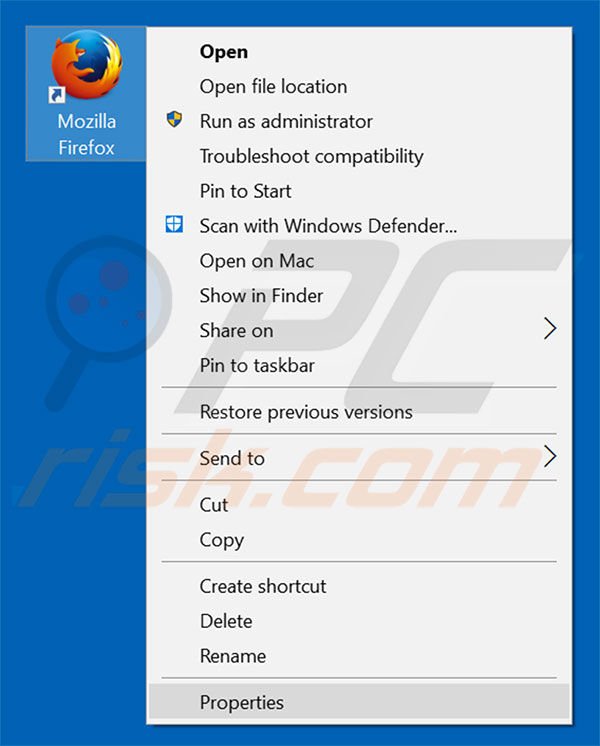 Removendo tavanero.info do atalho do Mozilla Firefox passo 1