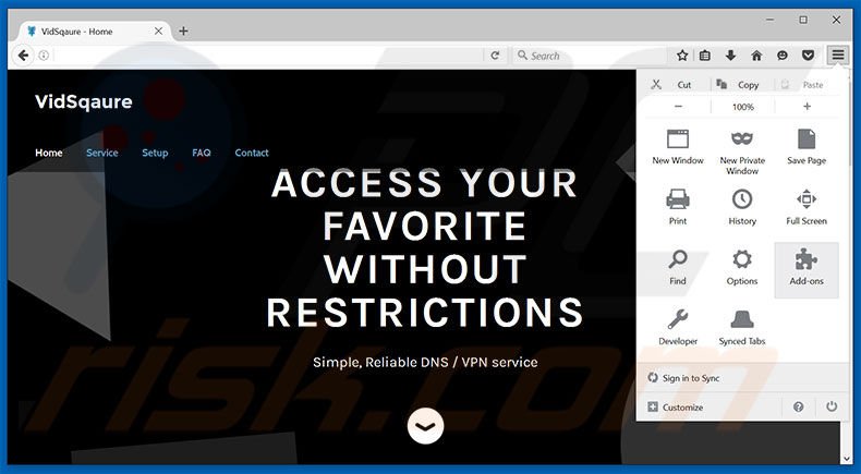 Removendo os anúncios VidSqaure do Mozilla Firefox passo 1