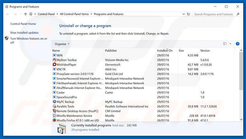 Desinstalar o adware Tem um vírus ZEUS através do Painel de Controlo