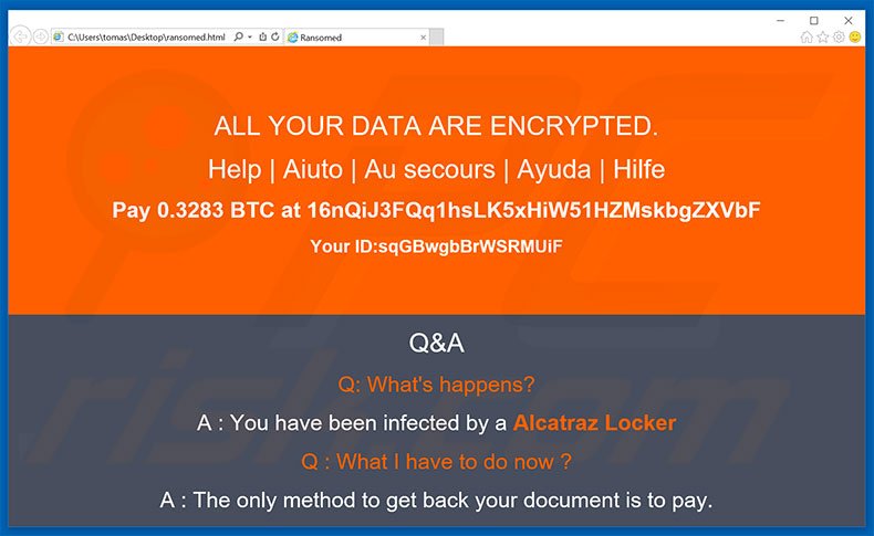 Instruções de desencriptação de Alcatraz Locker