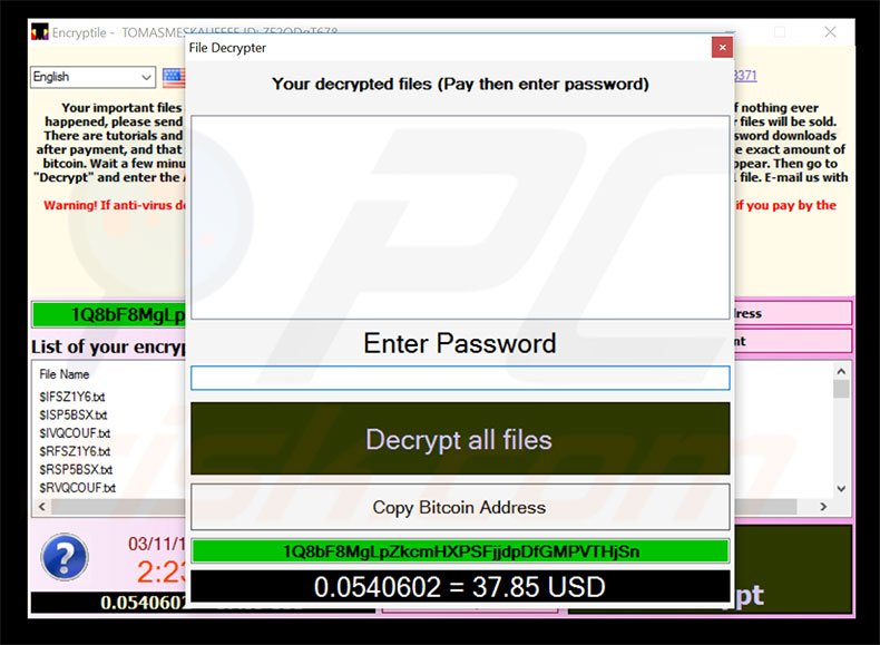 Website do ransomware EncrypTile 