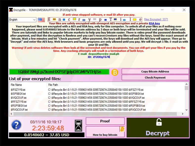 Instruções de desencriptação de EncrypTile