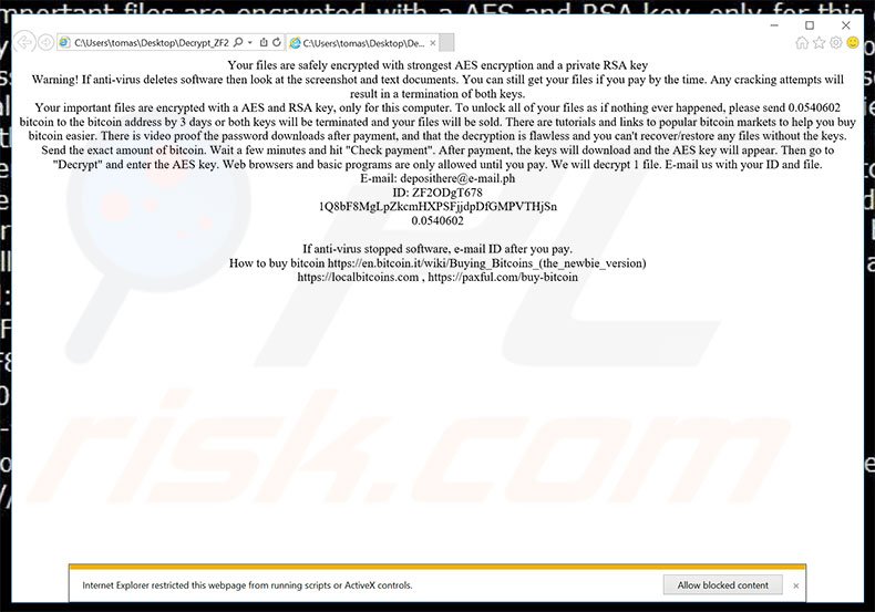 Ficheiro html do ransomware EncrypTile